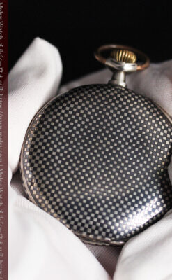 市松模様の黒金装飾 英国スミスの銀無垢懐中時計 【1900年頃】-P2278-12