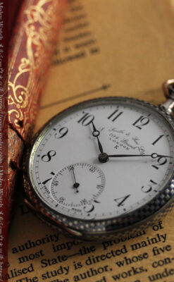 市松模様の黒金装飾 英国スミスの銀無垢懐中時計 【1900年頃】-P2278-6