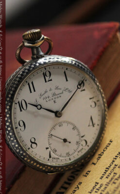 市松模様の黒金装飾 英国スミスの銀無垢懐中時計 【1900年頃】-P2278-8