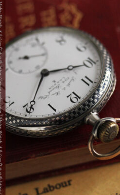 市松模様の黒金装飾 英国スミスの銀無垢懐中時計 【1900年頃】-P2278-9