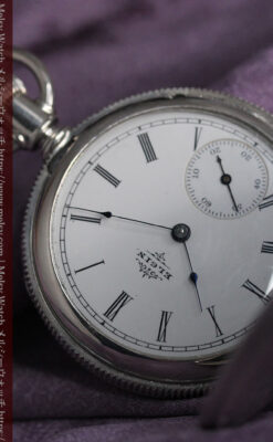 エルジン 模様彫り・蓋付きの銀無垢アンティーク懐中時計 【1891年製】-P2280-10