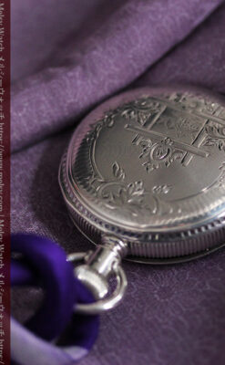 エルジン 模様彫り・蓋付きの銀無垢アンティーク懐中時計 【1891年製】-P2280-11
