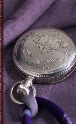 エルジン 模様彫り・蓋付きの銀無垢アンティーク懐中時計 【1891年製】-P2280-12