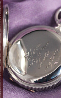 エルジン 模様彫り・蓋付きの銀無垢アンティーク懐中時計 【1891年製】-P2280-14