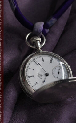 エルジン 模様彫り・蓋付きの銀無垢アンティーク懐中時計 【1891年製】-P2280-6