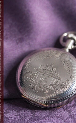 エルジン 模様彫り・蓋付きの銀無垢アンティーク懐中時計 【1891年製】-P2280-7