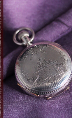エルジン 模様彫り・蓋付きの銀無垢アンティーク懐中時計 【1891年製】-P2280-8