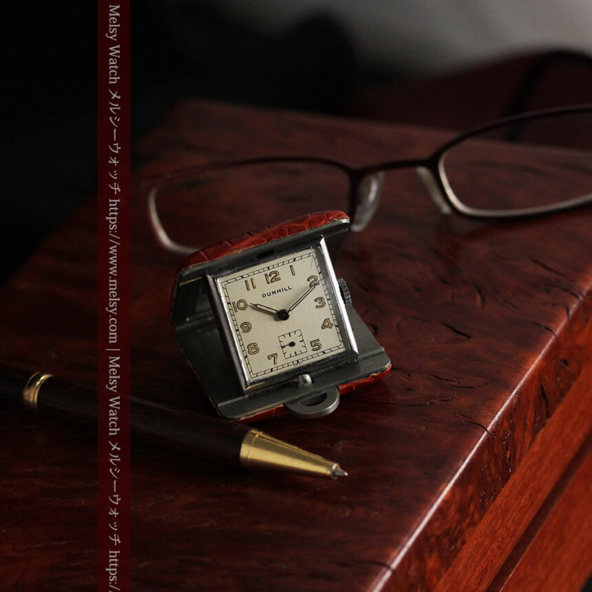 ダンヒル 革張り携行用アンティーク懐中時計・置時計 【1940年頃】-P2281-1
