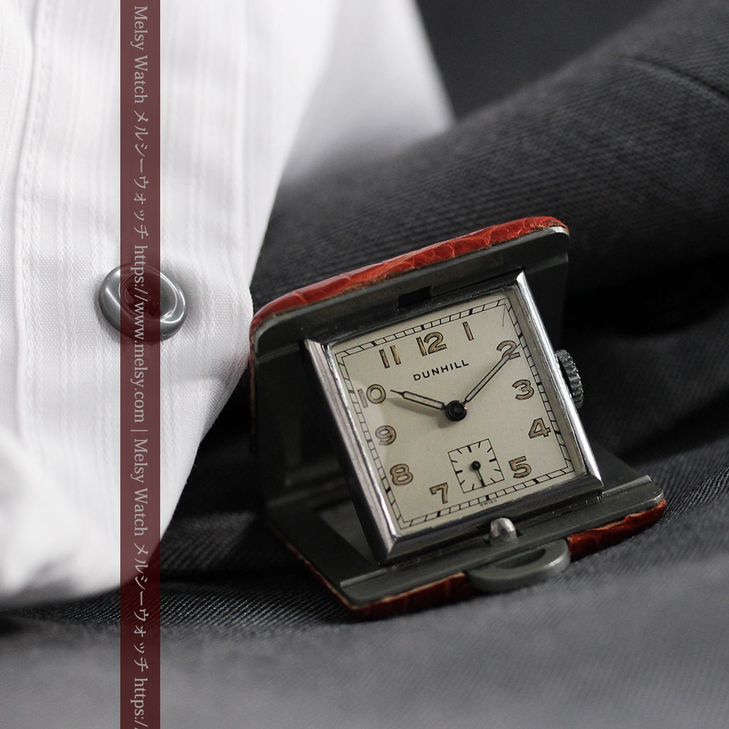 ダンヒル 革張り携行用アンティーク懐中時計兼置時計 【1940年頃】