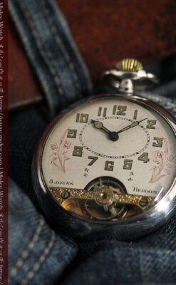ヘブドマス 銀無垢8日巻きアンティーク懐中時計 【1920年頃】-P2282-5