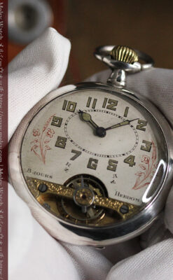 ヘブドマス 銀無垢8日巻きアンティーク懐中時計 【1920年頃】-P2282-8