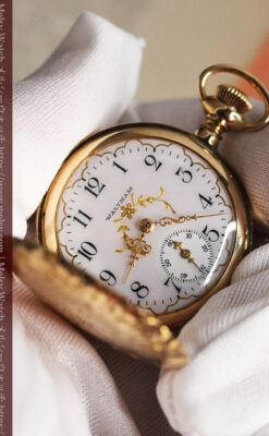 繊細な装飾の綺麗なウォルサムの金無垢アンティーク懐中時計 【1904年製】-P2284-10