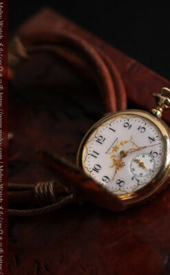 繊細な装飾の綺麗なウォルサムの金無垢アンティーク懐中時計 【1904年製】-P2284-11