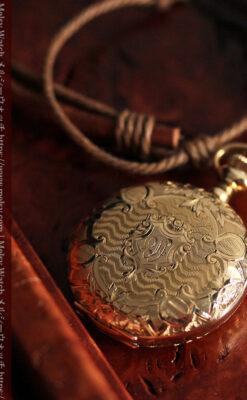 繊細な装飾の綺麗なウォルサムの金無垢アンティーク懐中時計 【1904年製】-P2284-3