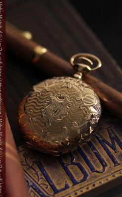 繊細な装飾の綺麗なウォルサムの金無垢アンティーク懐中時計 【1904年製】-P2284-5