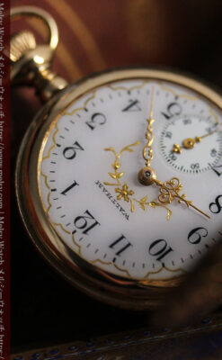繊細な装飾の綺麗なウォルサムの金無垢アンティーク懐中時計 【1904年製】-P2284-9
