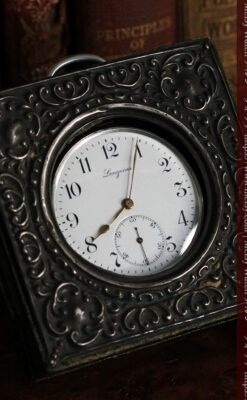 ロンジンの銀無垢懐中時計と銀のスタンド 【1908年製】-P2285-1