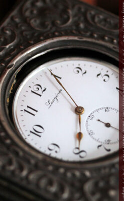 ロンジンの銀無垢懐中時計と銀のスタンド 【1908年製】-P2285-14