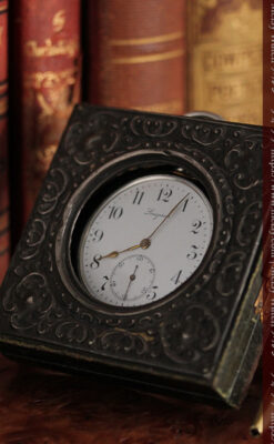 ロンジンの銀無垢懐中時計と銀のスタンド 【1908年製】-P2285-15