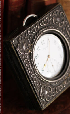 ロンジンの銀無垢懐中時計と銀のスタンド 【1908年製】-P2285-19