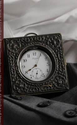 ロンジンの銀無垢懐中時計と銀のスタンド 【1908年製】-P2285-2