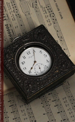 ロンジンの銀無垢懐中時計と銀のスタンド 【1908年製】-P2285-6