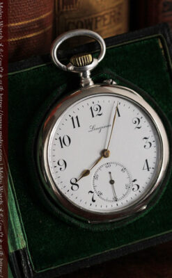 ロンジンの銀無垢懐中時計と銀のスタンド 【1908年製】-P2285-8