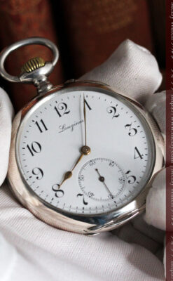 ロンジンの銀無垢懐中時計と銀のスタンド 【1908年製】-P2285-9