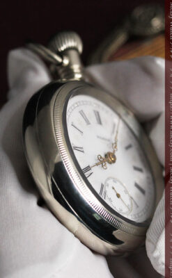 エルジンのアンティーク懐中時計 雪の結晶【1900年製】チェーン付き-P2286-20