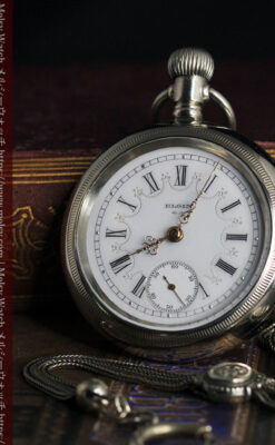 エルジンのアンティーク懐中時計 雪の結晶【1900年製】チェーン付き-P2286-4