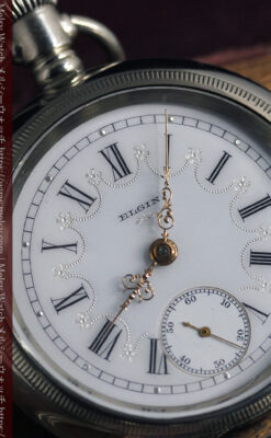 エルジンのアンティーク懐中時計 雪の結晶【1900年製】チェーン付き-P2286-7