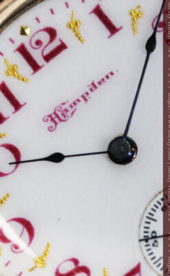 ワインレッドと金彩装飾 ハンプデンのアンティーク懐中時計 【1908年製】-P2288-13