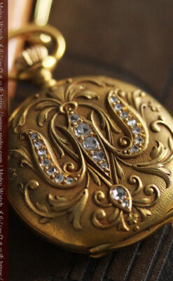 ロンジン 18金無垢アンティーク懐中時計 紋章型ダイヤモンド装飾 【1906年製】-P2289-12