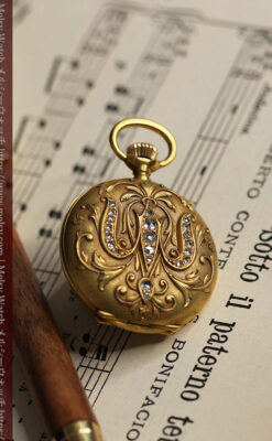 ロンジン 18金無垢アンティーク懐中時計 紋章型ダイヤモンド装飾 【1906年製】-P2289-14