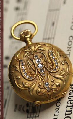 ロンジン 18金無垢アンティーク懐中時計 紋章型ダイヤモンド装飾 【1906年製】-P2289-16