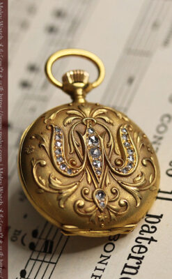 ロンジン 18金無垢アンティーク懐中時計 紋章型ダイヤモンド装飾 【1906年製】-P2289-17
