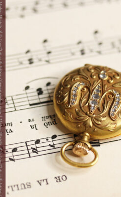 ロンジン 18金無垢アンティーク懐中時計 紋章型ダイヤモンド装飾 【1906年製】-P2289-19