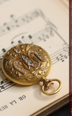 ロンジン 18金無垢アンティーク懐中時計 紋章型ダイヤモンド装飾 【1906年製】-P2289-20