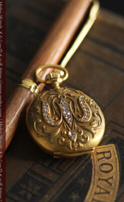 ロンジン 18金無垢アンティーク懐中時計 紋章型ダイヤモンド装飾 【1906年製】-P2289-22