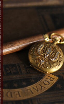 ロンジン 18金無垢アンティーク懐中時計 紋章型ダイヤモンド装飾 【1906年製】-P2289-23