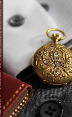 ロンジン 18金無垢アンティーク懐中時計 紋章型ダイヤモンド装飾 【1906年製】-P2289-4