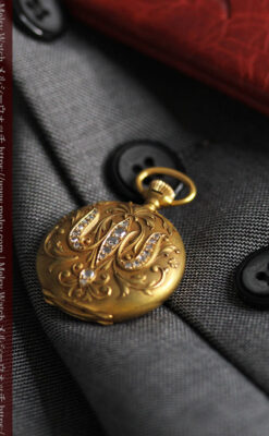 ロンジン 18金無垢アンティーク懐中時計 紋章型ダイヤモンド装飾 【1906年製】-P2289-5