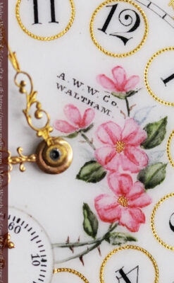 ウォルサム 金無垢アンティーク懐中時計 美しい花と金彩装飾【1886年製】箱付き-P2290-1