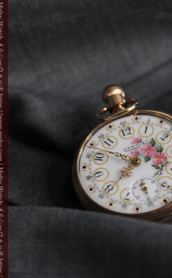 ウォルサム 金無垢アンティーク懐中時計 美しい花と金彩装飾【1886年製】箱付き-P2290-10
