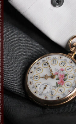 ウォルサム 金無垢アンティーク懐中時計 美しい花と金彩装飾【1886年製】箱付き-P2290-11