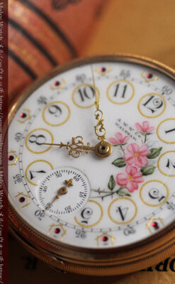 ウォルサム 金無垢アンティーク懐中時計 美しい花と金彩装飾【1886年製】箱付き-P2290-12