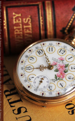 ウォルサム 金無垢アンティーク懐中時計 美しい花と金彩装飾【1886年製】箱付き-P2290-13