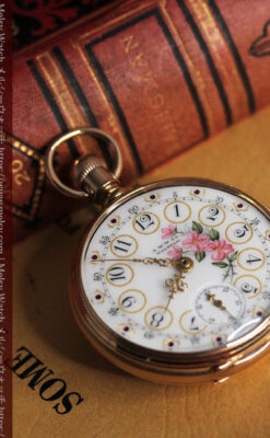 ウォルサム 金無垢アンティーク懐中時計 美しい花と金彩装飾【1886年製】箱付き-P2290-14