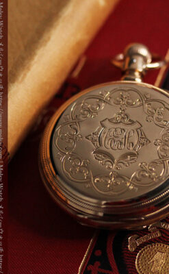 ウォルサム 金無垢アンティーク懐中時計 美しい花と金彩装飾【1886年製】箱付き-P2290-16