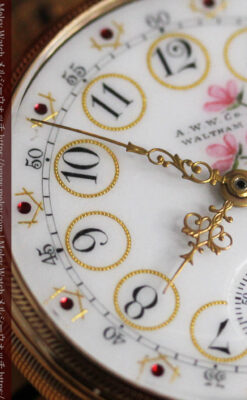 ウォルサム 金無垢アンティーク懐中時計 美しい花と金彩装飾【1886年製】箱付き-P2290-18